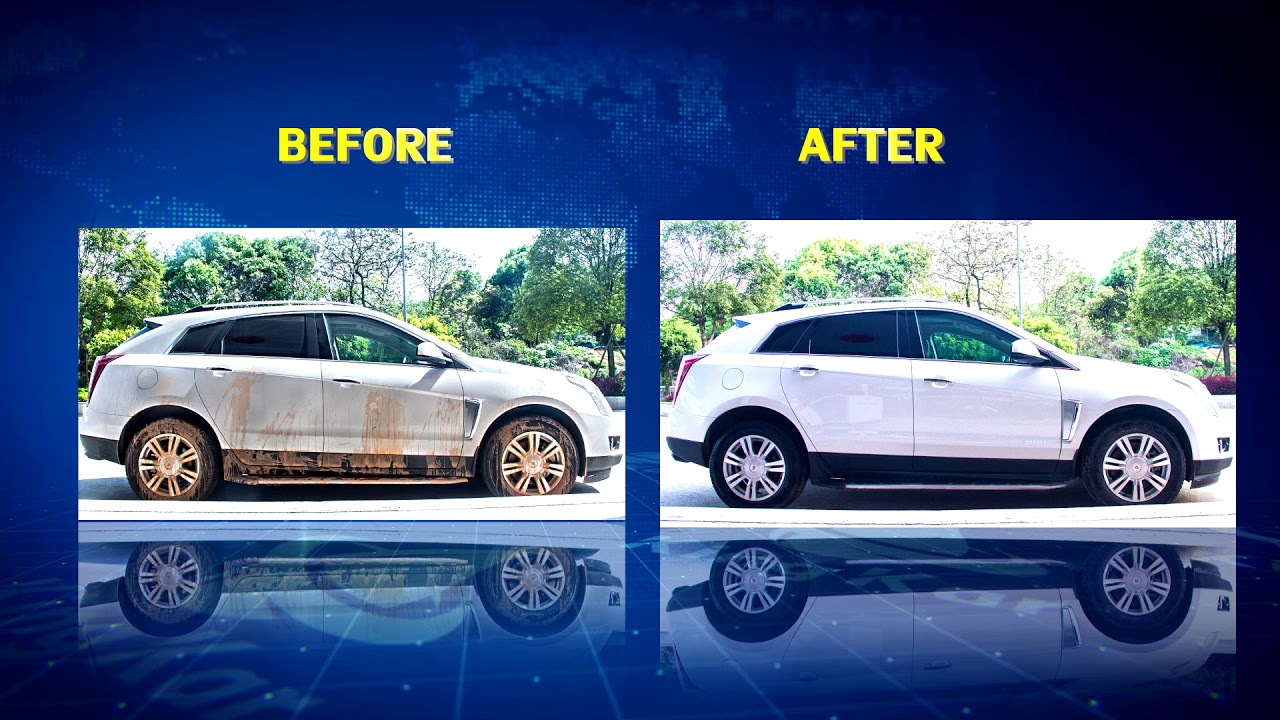 Steam car wash before and after cleaning